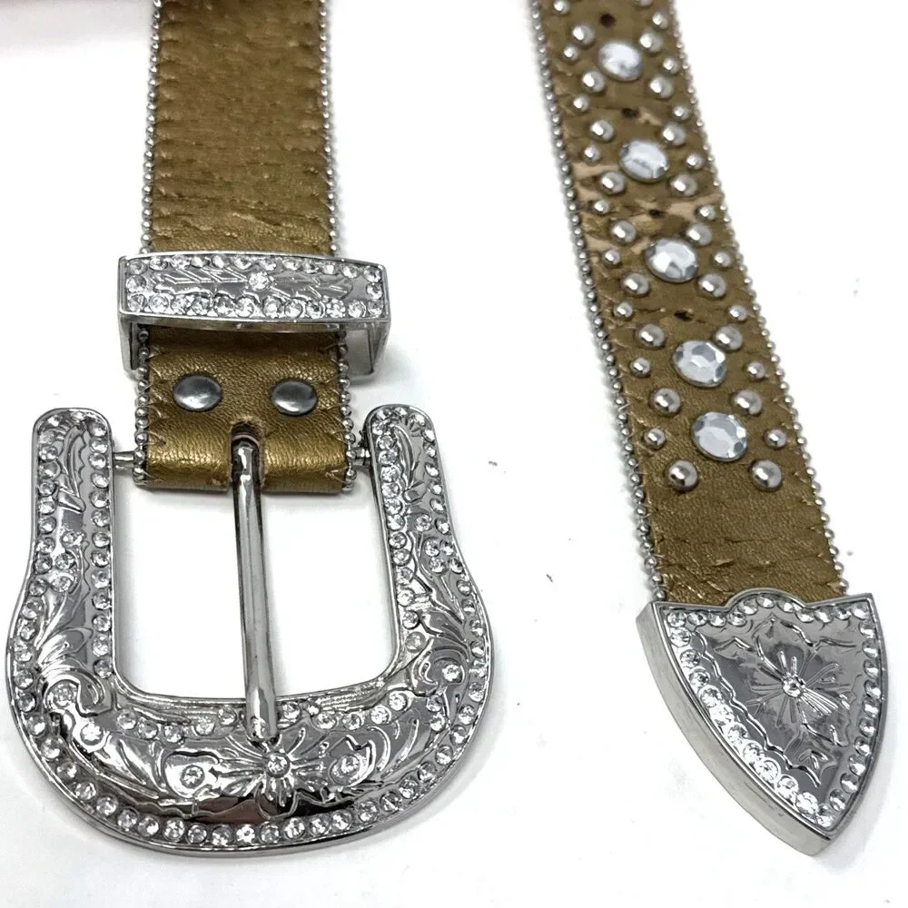 Womens Western Blingy Belt Sz L Studs Rhinestones Boujee Rodeo Gilded Queen Bey